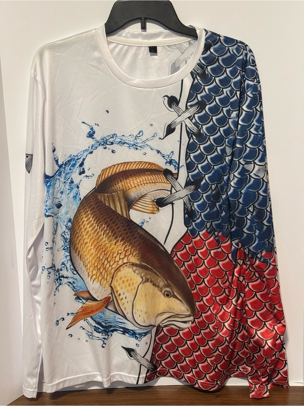 Long-Sleeve Koi & Fish Graphic Shirt - White/Blue/Red/Gold